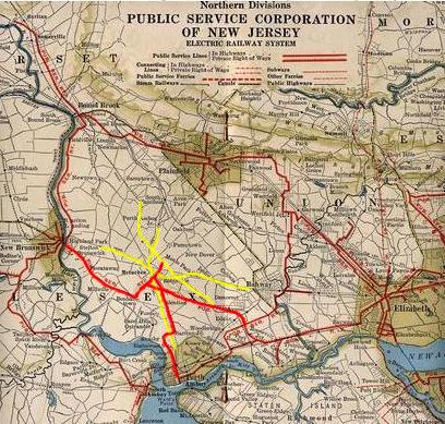 1925 trolley map with highlights