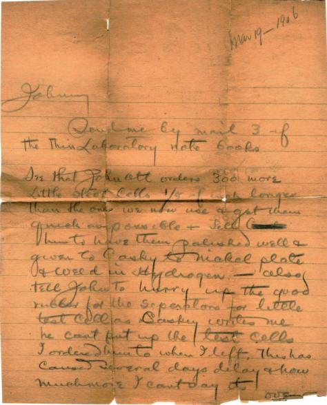 Handwritten letter from Edison 